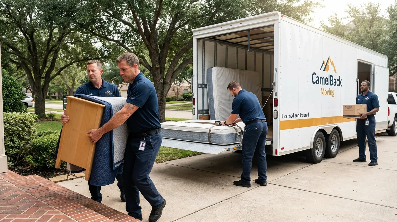 Crew loading residential truck for cross-state move from Wellesley, MA